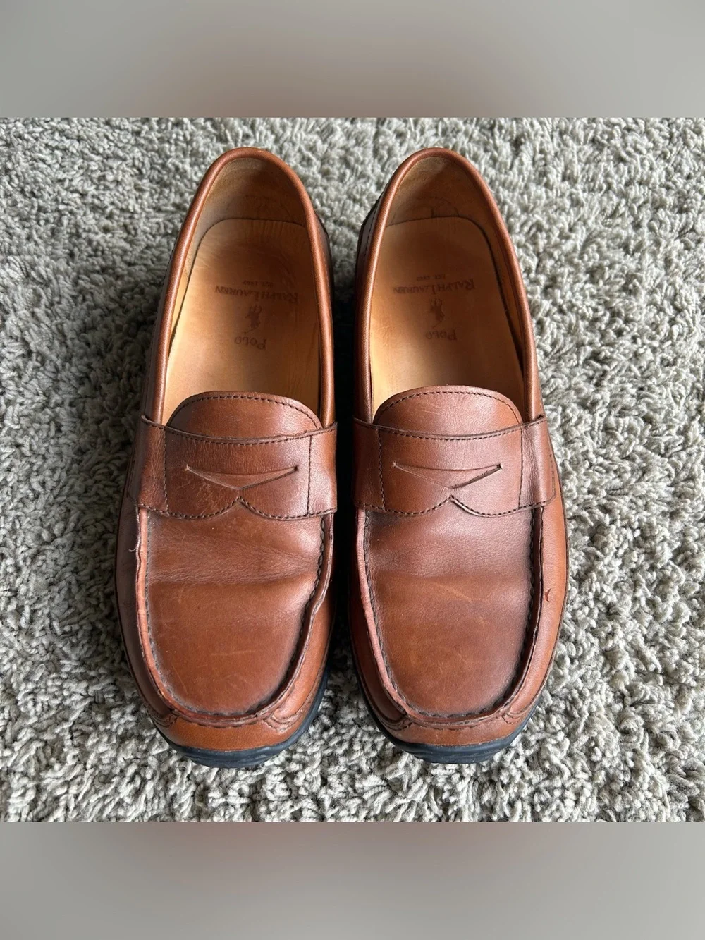 Polo Ralph Lauren Brown Leather Penny Loafers Mens 8 D Slip-On Classic Moc-Toe